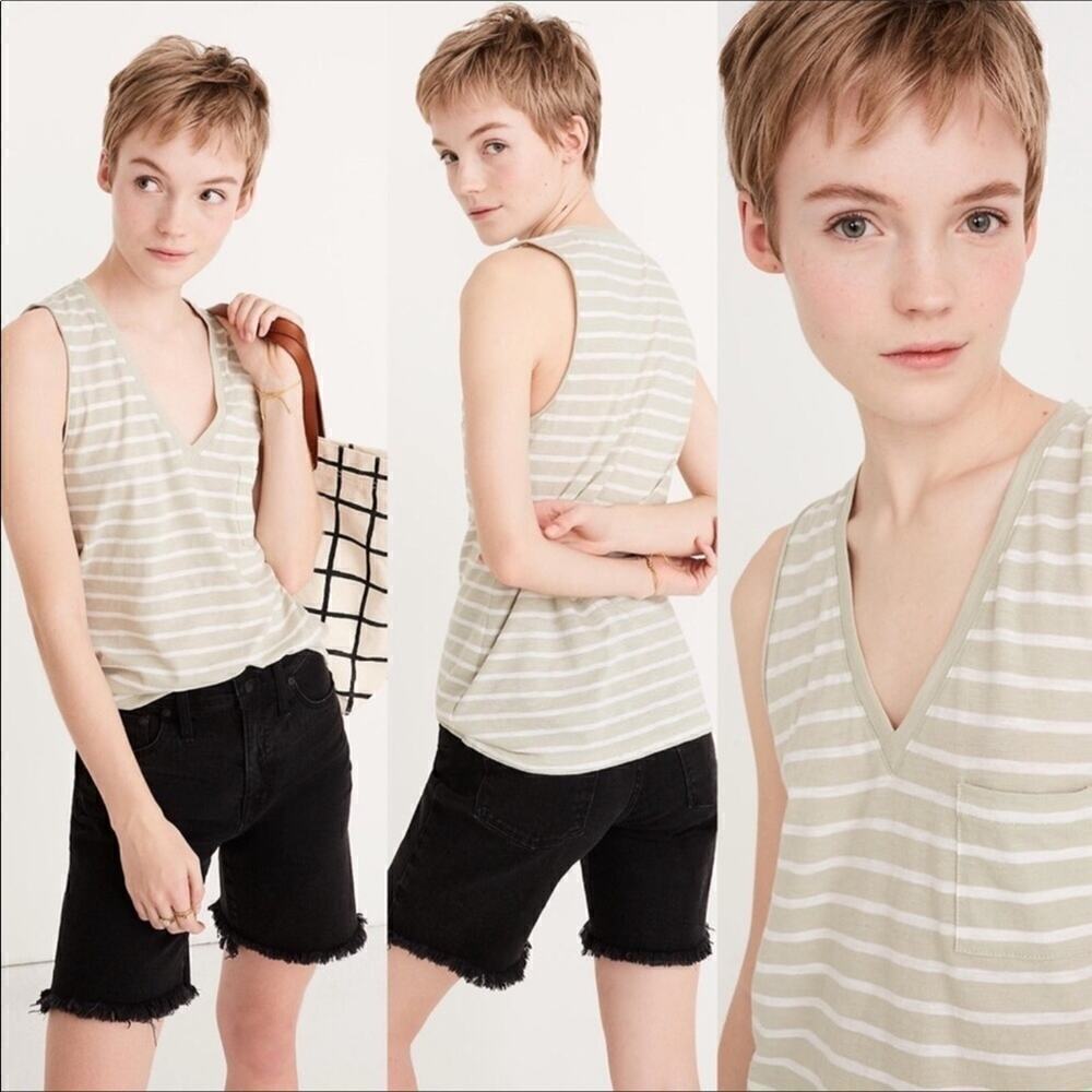 Madewell Whisper V-Neck Cotton Tank Top Shirt Tee M v6x